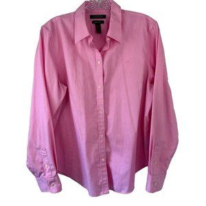 Lauren Ralph Lauren Pink and White Striped Long Sleeve Button Up Women's Size L